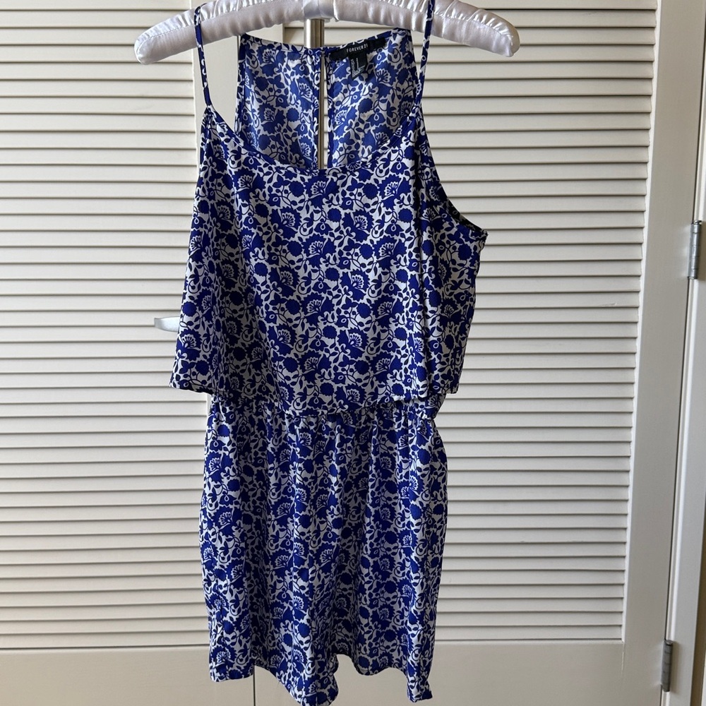 Forever 21 Blue and White Floral Jumpsuit